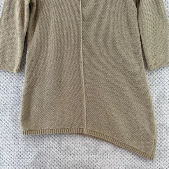 Chico's Sweater 1 M/8 Khaki Metallic Slanted Hem Heidi Pullover 3/4 Sleeves New - Picture 4 of 7
